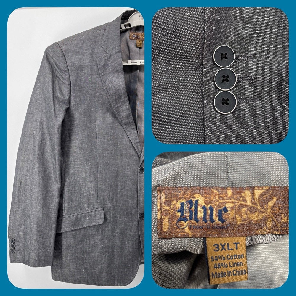Pronto Uomo LINEN Blend Heather Gray Blazer Sport Coat Mens 3XLT TALL Two Button